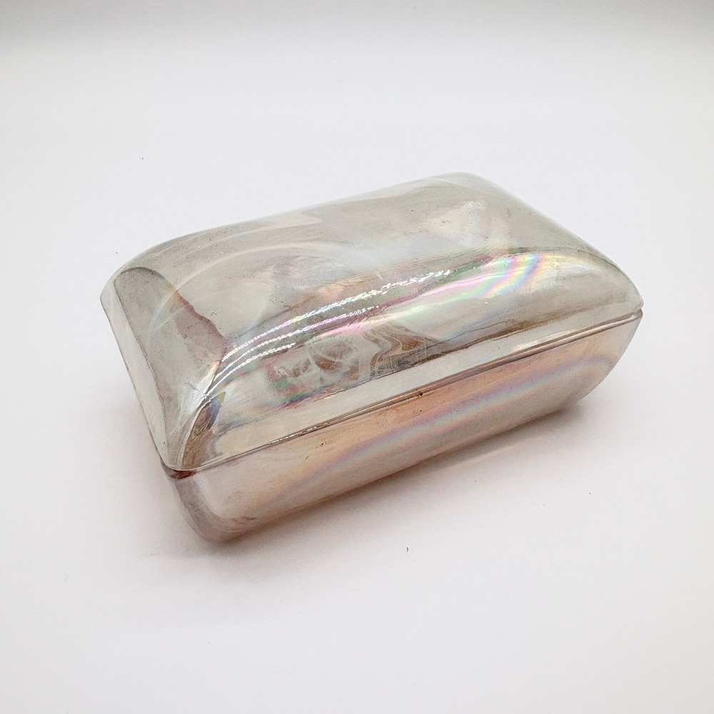 Vintage Crowning Touch Iridescent Carnival Glass Trinket Box White Opalescent - Picture 6 of 6